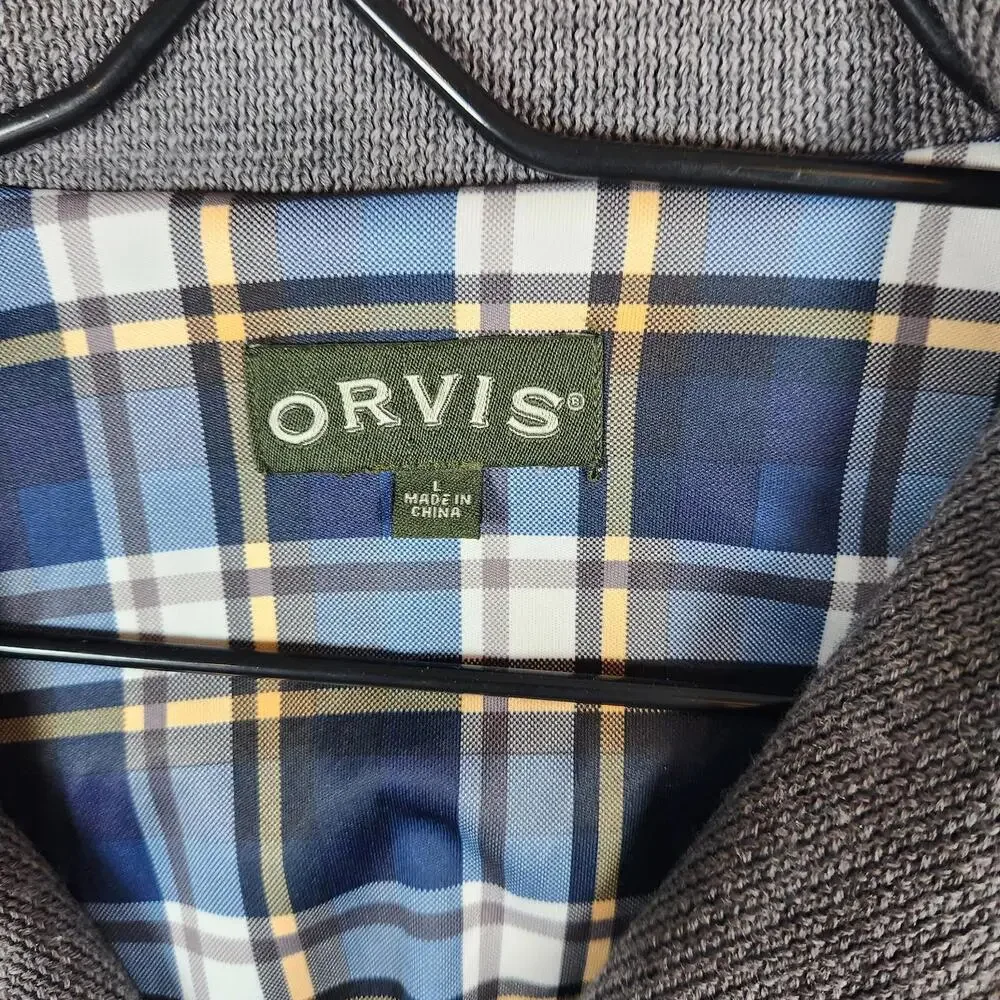 Orvis Mens Quarter Zip Pullover Grey Outdoor Sweater Size Large‎ Lined